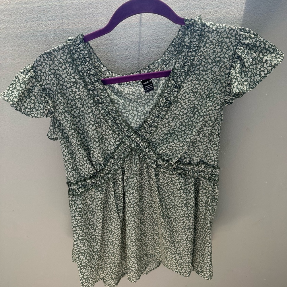 Floral Green Top by Zara